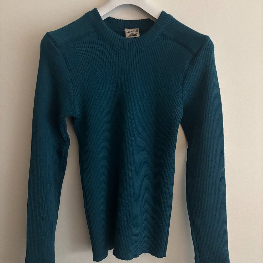 $430 SNS Herning Teal Blue Fender Crew Neck Wool Sweater - Medium/Large